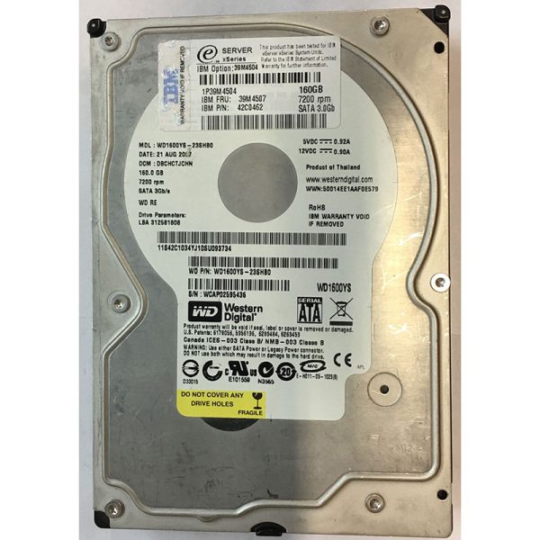 IBM 42C0462 160GB 7200 RPM SATA 3.5″ HDD Western Digital WD1600YS version (PULLOUT)