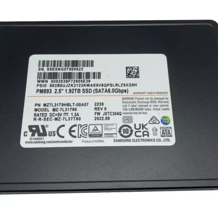 Samsung PM883 2.5'' MZ7LH1T9HMLT - SSD - 1.92 TB - SATA 6Gb/s Refurbished Samsung PM883 2.5'' MZ7LH1T9HMLT - SSD - 1.92 TB - SATA 6Gb/s Refurbished